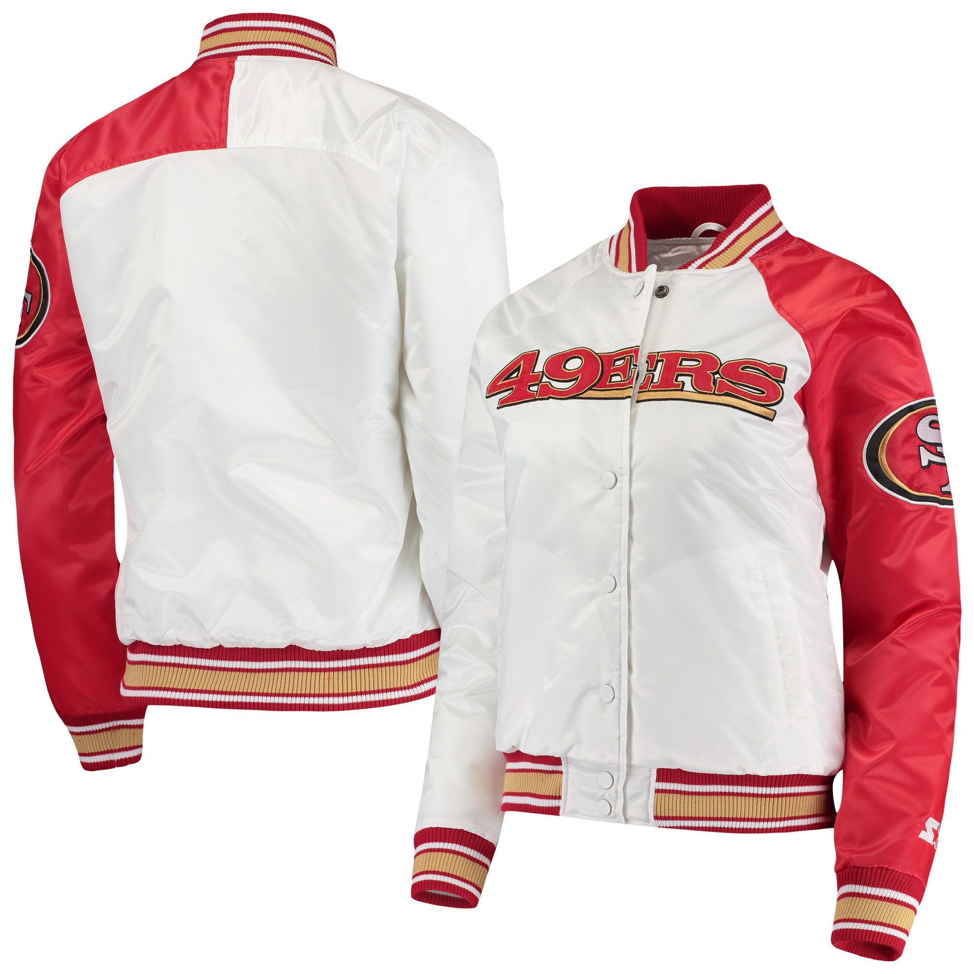 San Francisco 49ers Starter Women's Hometown Satin Full-Snap Jacket - White/Scarlet | Fanatics.com