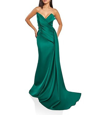 Satin Strapless Sleeveless Drape Side Mermaid Gown | Dillard's