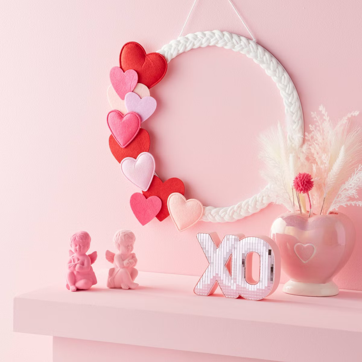 Wrapped Heart Valentine's Day Yarn Wreath White/Pink/Purple - Spritz™ | Target