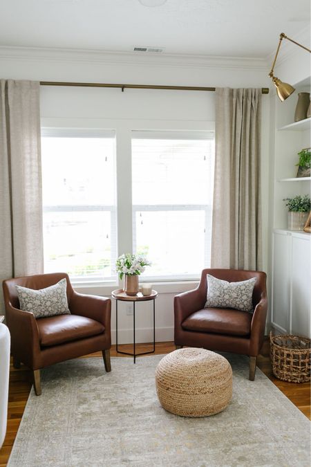I love my Pottery Barn leather chairs!  Perfect for a smaller space. Also linking a save option!

Home decor 
Living room
Accent chairs 
Armchair 
Woven pouf
Ottoman
Throw pillows
Area rug
Loloi
Leather chairs

#LTKhome #LTKSeasonal #LTKstyletip