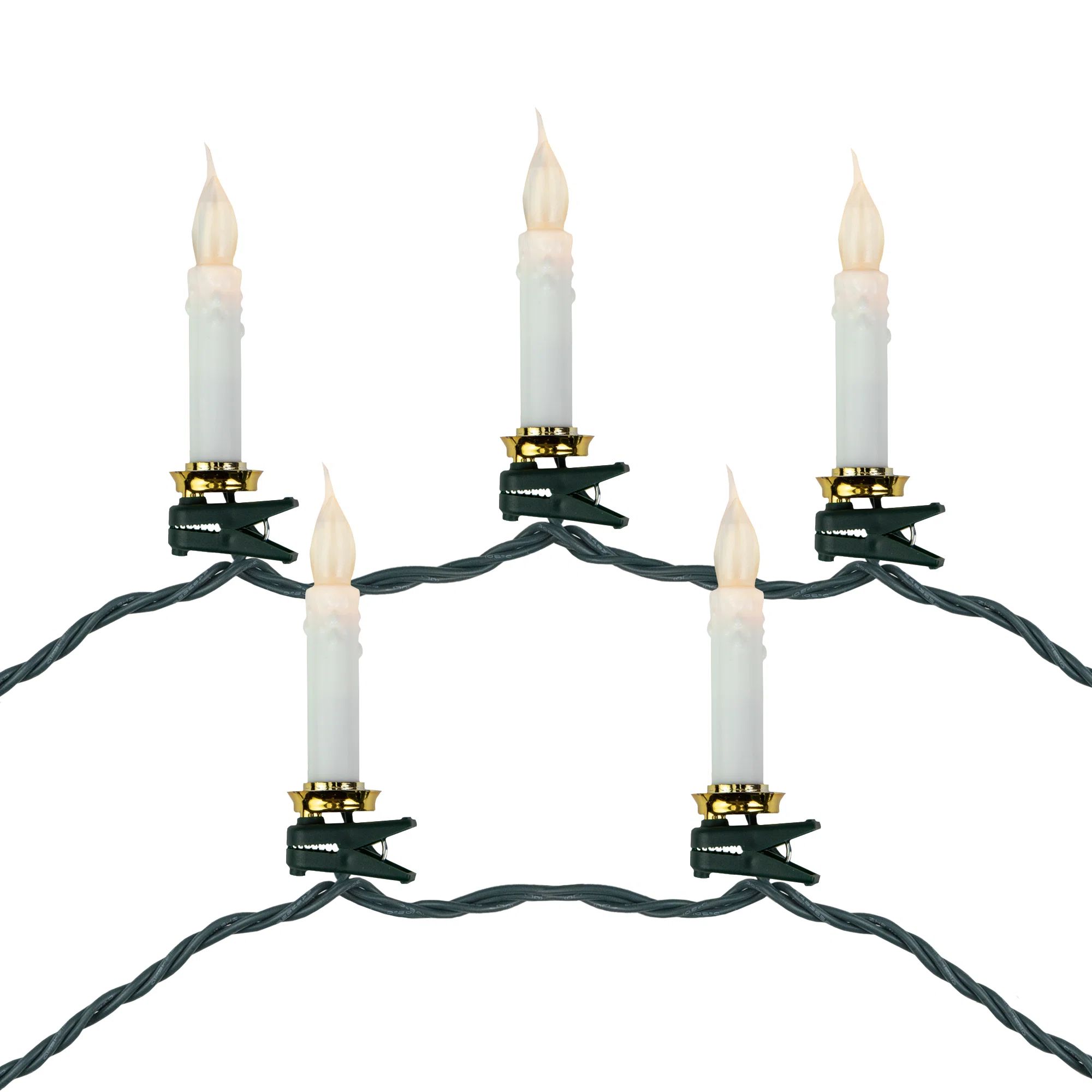 Northlight 10ct Flickering LED Clip on Candle Christmas Lights 7' Green Wire | Wayfair | Wayfair North America