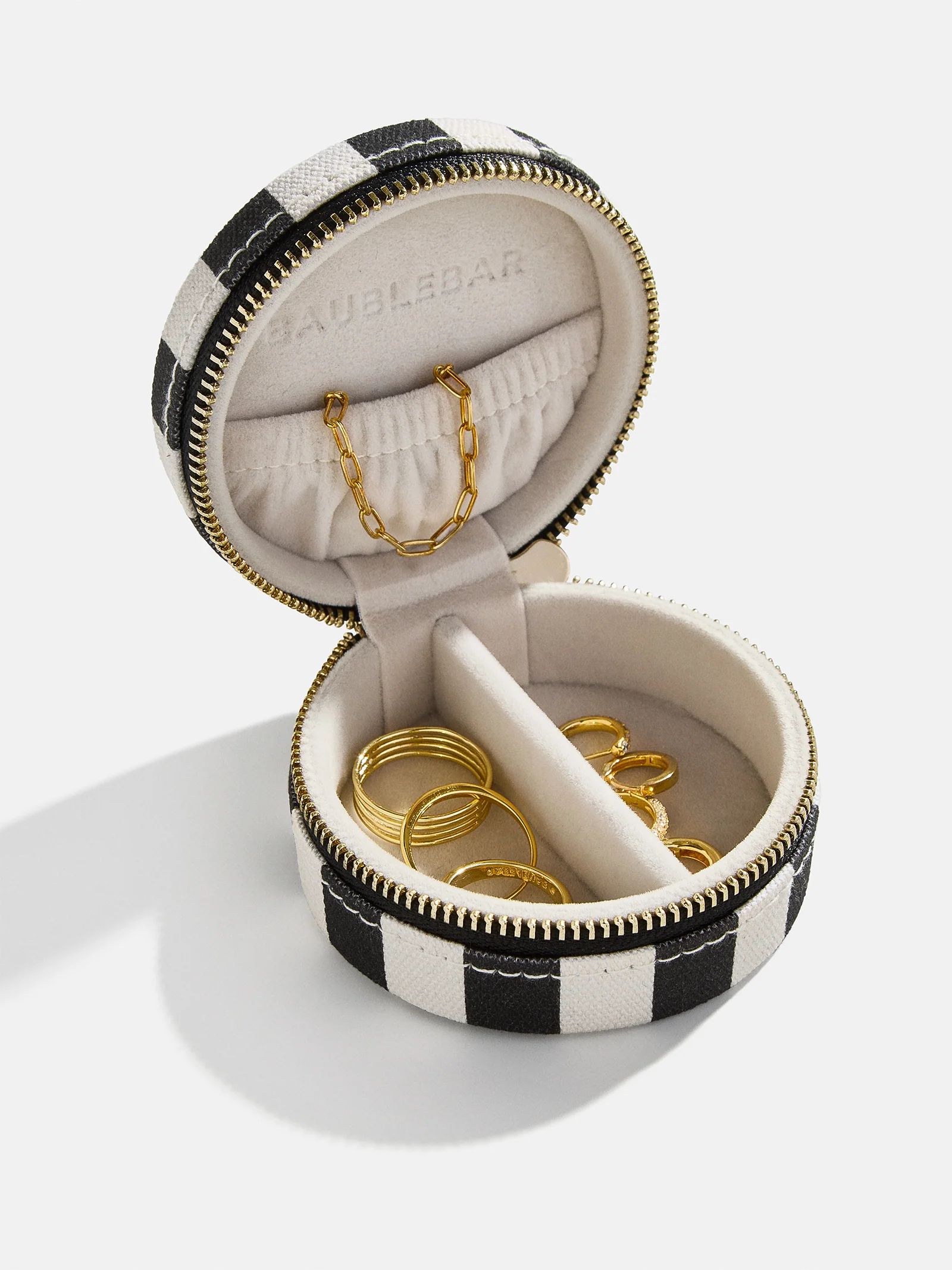 Striped Round Jewelry Storage Case - Black/White | BaubleBar (US)