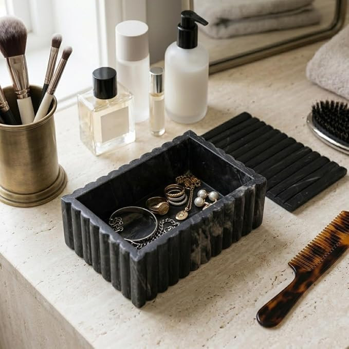 Decorative Marble Ridged Box for Home Decor - Modern Storage Box with Lid for Jewelry, Keepsake, ... | Amazon (US)