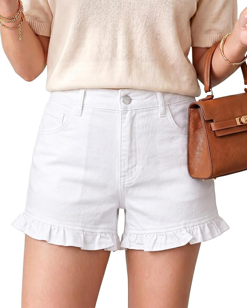 GRAPENT Jean Shorts Womens High Waisted Ruffle Trendy Stretchy Denim Jorts | Amazon (US)