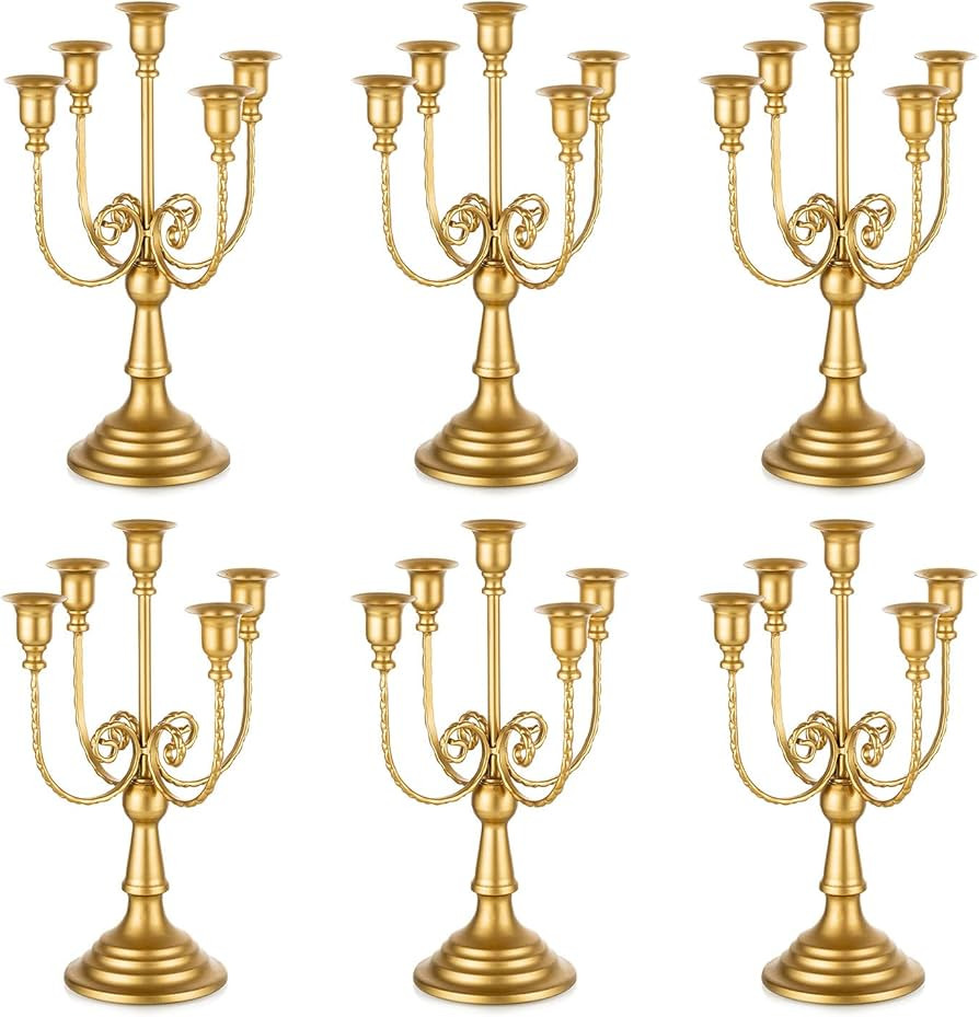 Romadedi Candelabra Gold Candle Holders - 5 Arm 11.8" Wedding Candlestick Holder for Theme Party ... | Amazon (US)
