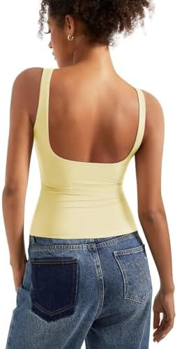 SUUKSESS Women Padded Open Back Boat Neck Tank Tops Double Lined Basic Shirts | Amazon (US)
