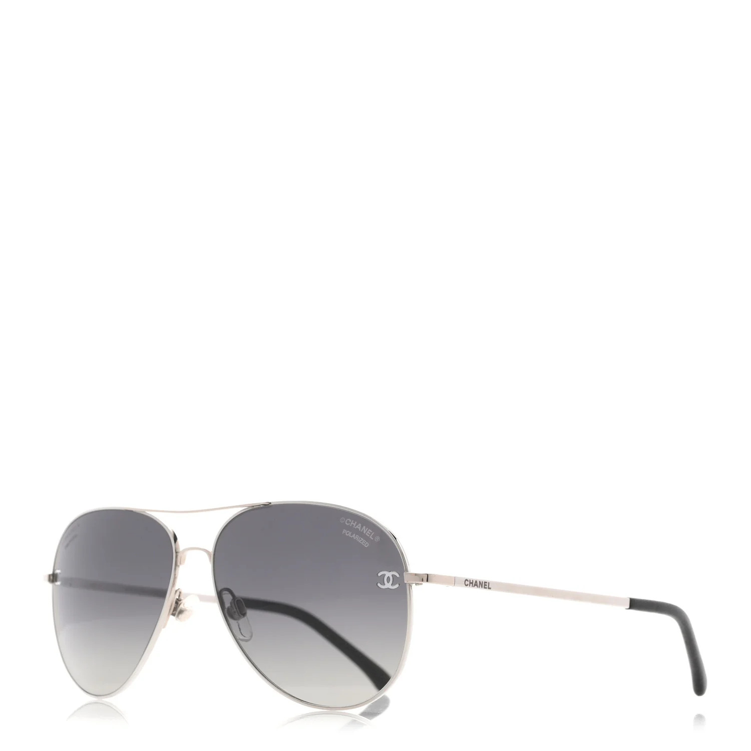 Metal Polarized CC Aviator Sunglasses 4189-T-Q Silver | FASHIONPHILE (US)