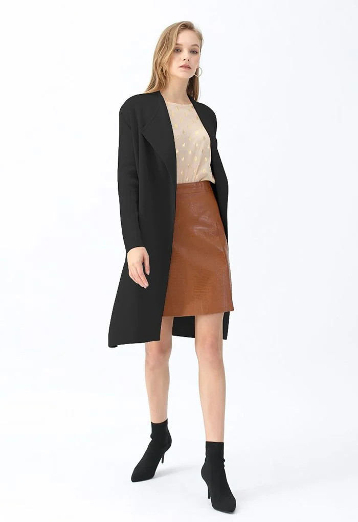 Classy Open Front Knit Coat in Black | Chicwish