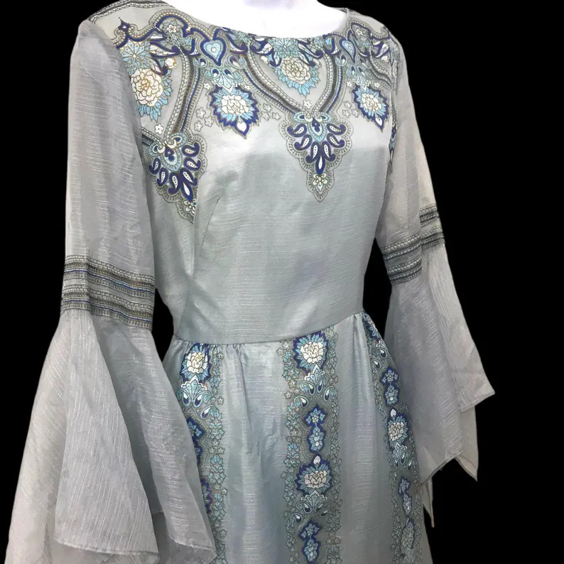 Vintage Alfred Shaheen 1970\u2019s Boho Angel Sleeve Border Print Maxi Hawaiian Dress | Etsy (Global)