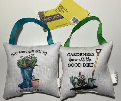 PILLOW DOOR HANGERS (2) Gardening 5x5 hanging by ribbon walking boots, good dirt | eBay US
