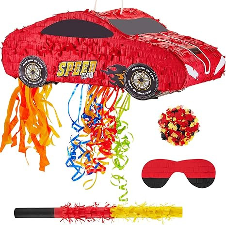 4 Pcs 15.7 Inch Race Car Piñata with Pull Strings, 3D Race Car Piñata with Blindfold Bat Confet... | Amazon (US)