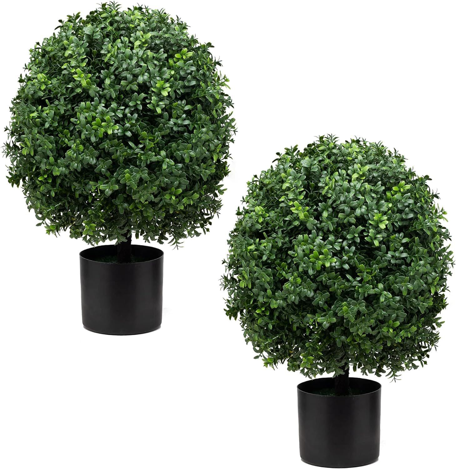 Set of 2 -Pre-Potted Artificial Potted Shrubs UV Resistant,24" Artificial Boxwood Topiary Ball Tr... | Amazon (US)