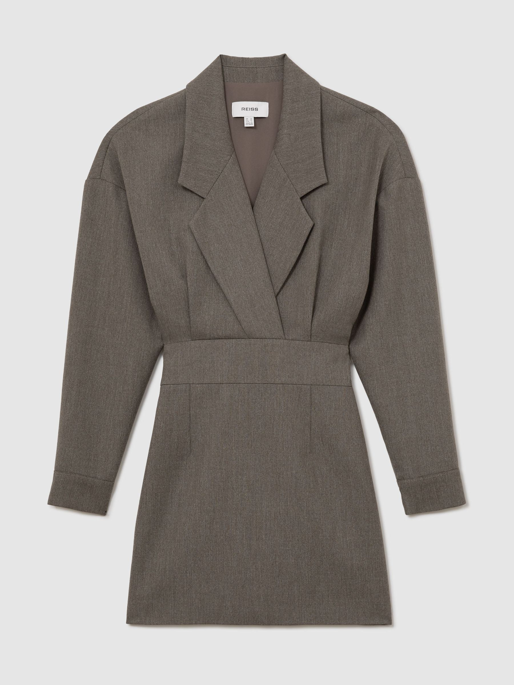 Reiss Notch-Lapel Tailored Mini Dress in Taupe Brown Melange - REISS | Reiss UK