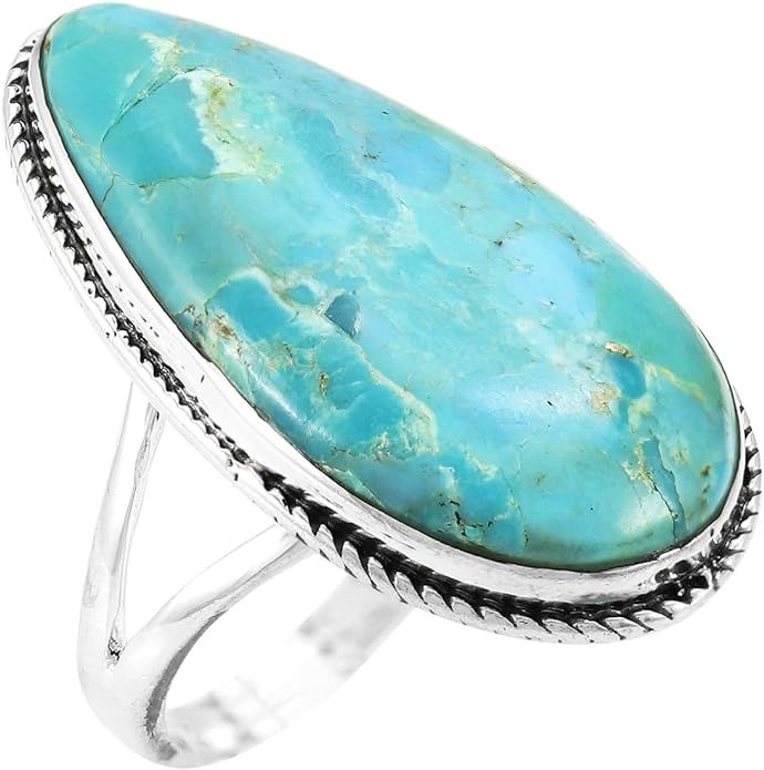 Turquoise Ring in Sterling Silver 925 & Genuine Turquoise (CHOOSE COLOR) | Amazon (US)