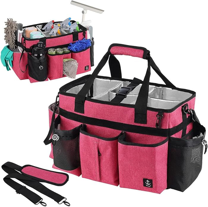 Large Cleaning Caddy Bag Built-in Sturdy Support Board, Cleaning Organizer with Detachable Divide... | Amazon (US)