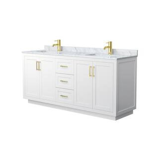 Miranda 72 in. W Double Bath Vanity in White with Marble Vanity Top in White Carrara with White Basins | The Home Depot