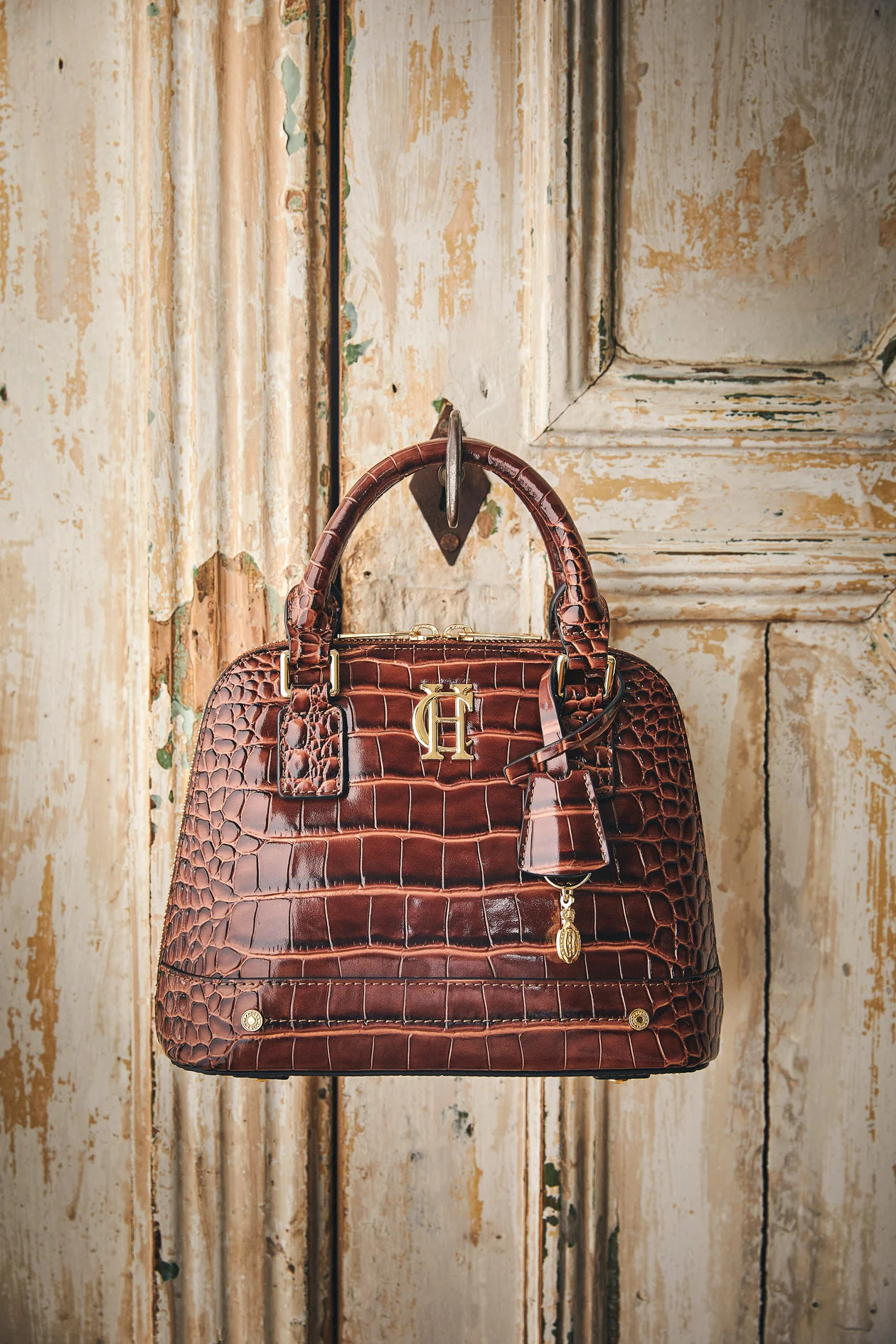 Grovesnor Tote Bag (Dark Tan Croc) | Holland Cooper