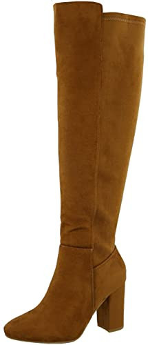 Womens Classy High Heel Knee High Boots, Tan Suede, 5.5 | Amazon (US)