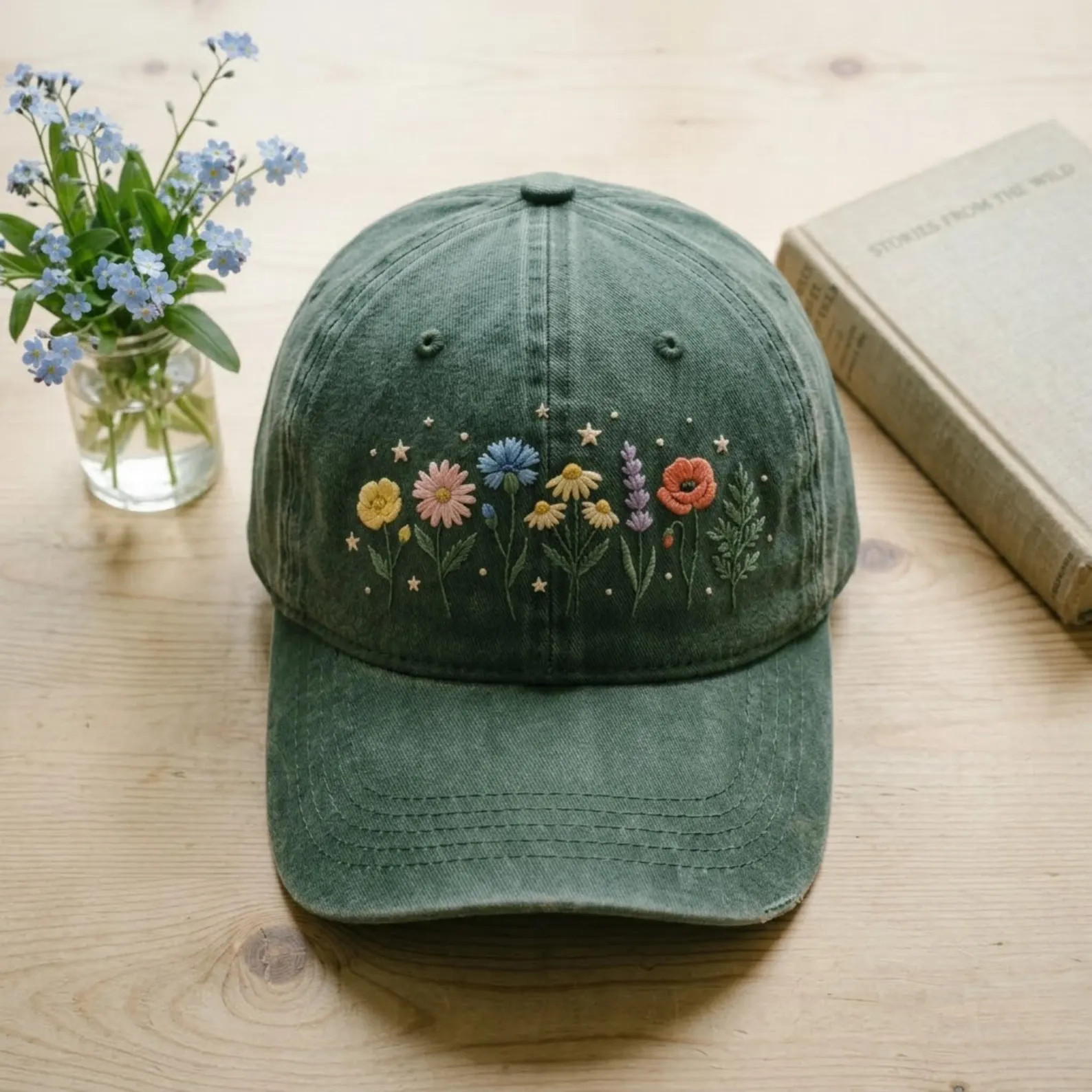 Embroidered Floral Baseball Cap, Washed Cotton Dad Hat, Boho Garden Style - Etsy | Etsy (Global)