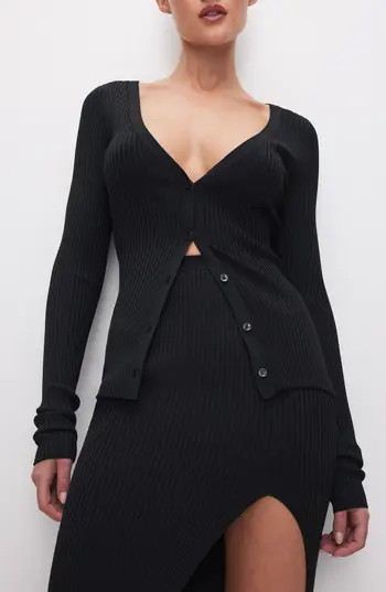 Good American Shine Rib Cardigan in Black001 at Nordstrom Rack, Size Large | Nordstrom Rack
