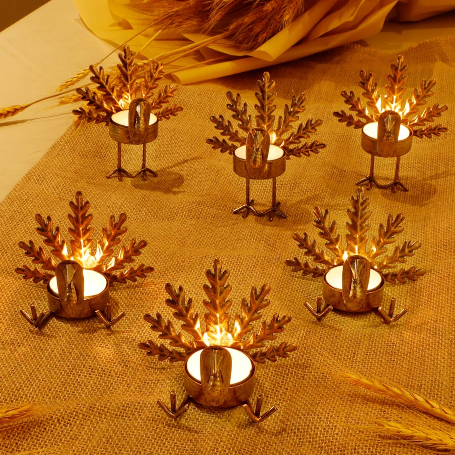 FORUP 6 Pack Metal Turkey Tea Light Candle Holders, Thanksgiving Candle Holder, Thanksgiving Home... | Amazon (US)