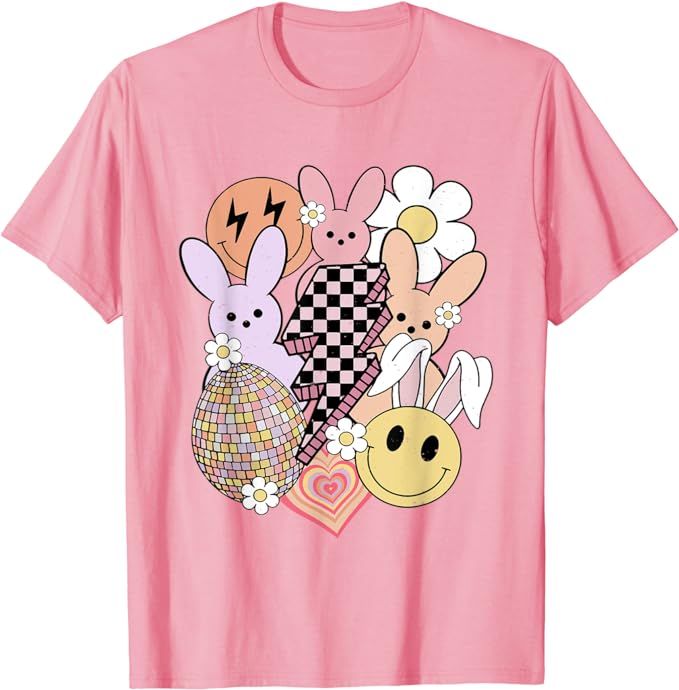 Retro Easter Shirt Easter Bunny Smile Face Groovy Easter Day T-Shirt | Amazon (US)