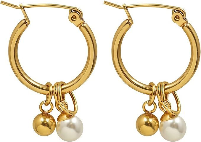 Fluidable Della Drop Earrings, 18K Gold Plated Pearl Teardrop Earrings For Women And Ladies, Deta... | Amazon (UK)