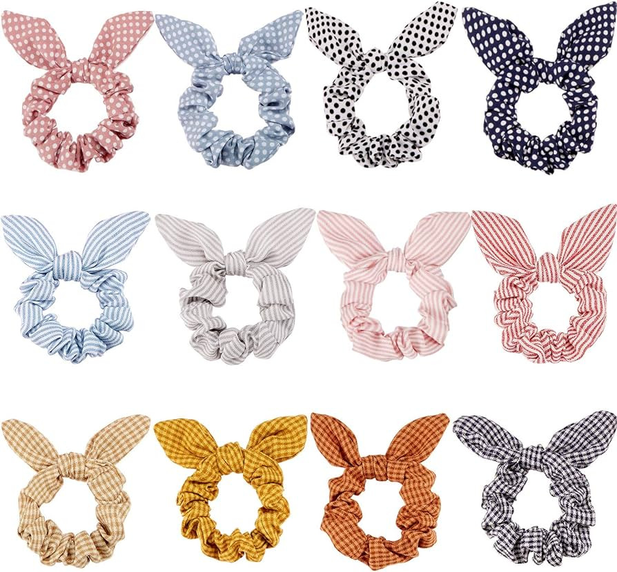12 Pieces Hair Scrunchies Rabbit Bunny Ear Bow Bowknot Scrunchies Bobbles Elastic Hair Ties Ropes... | Amazon (US)