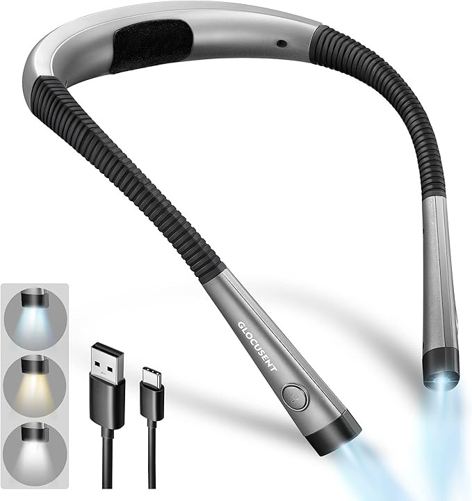 Glocusent LED Neck Reading Light, Book Light for Reading in Bed, 3 Colors, 6 Brightness Levels, B... | Amazon (US)