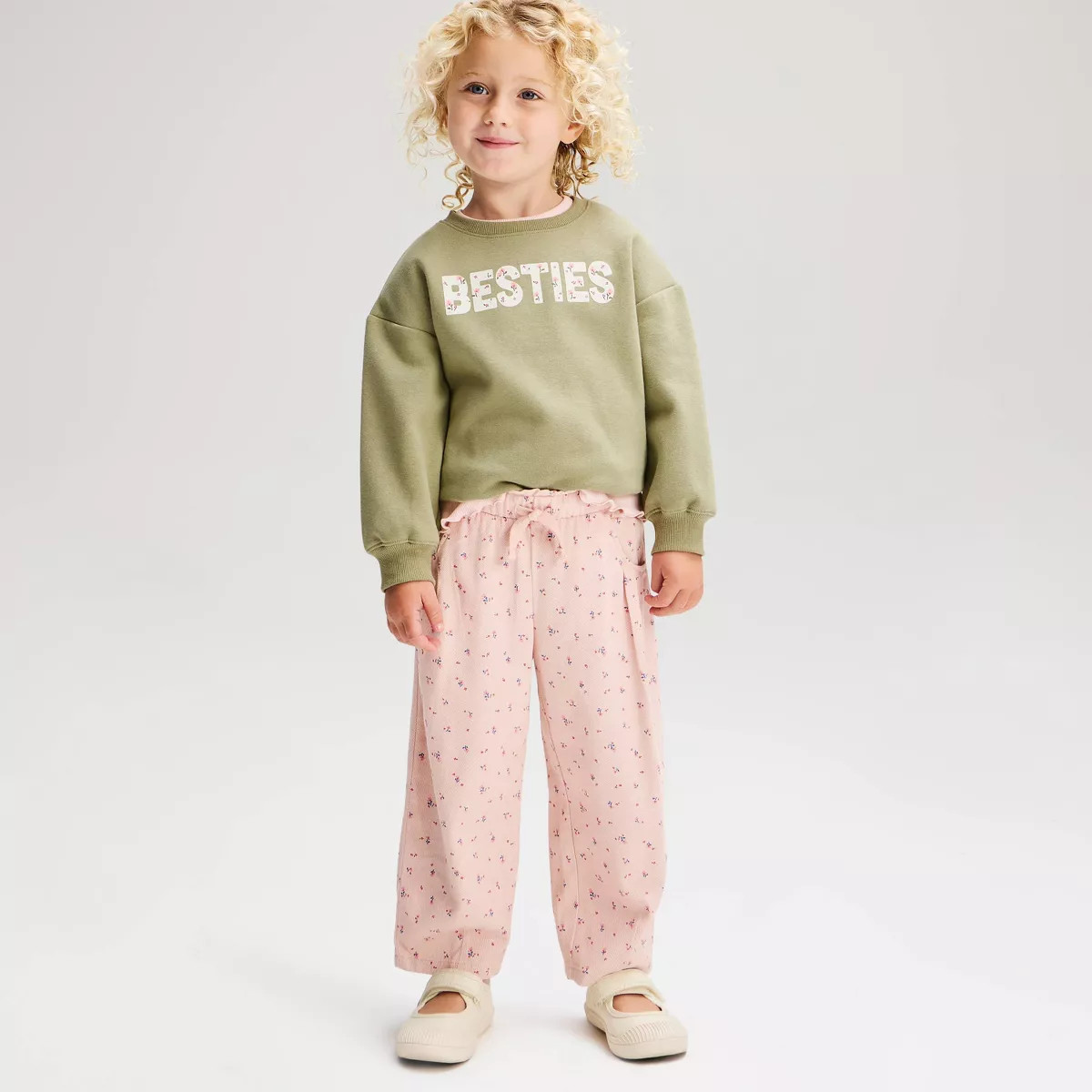 Toddler Girls' Crewneck Besties Fleece Pullover Sweatshirt - Cat & Jack\u2122 Olive 18M | Target