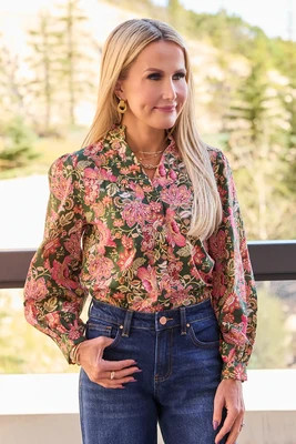 Becky Olive Floral Printed Top | Avara