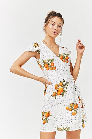 Orange Floral Polka Dot Surplice Dress | Forever 21 (US)