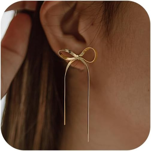 Long Bow Earrings for Women 14k Gold Plated Statement Earrings Women's Drop & Dangle Earrings for... | Amazon (US)