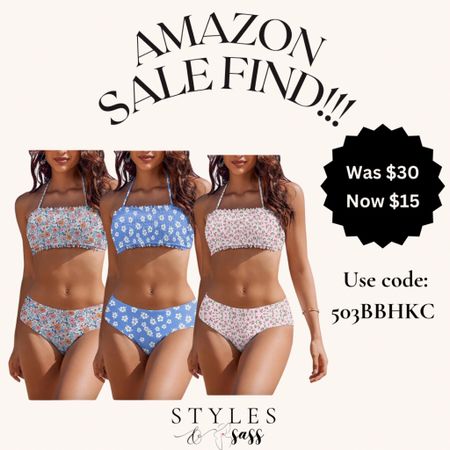 Amazon promo deal for this two-piece bathing suit. Must use promo code listed on graphic to receive deal price.

#LTKswim #LTKsalealert