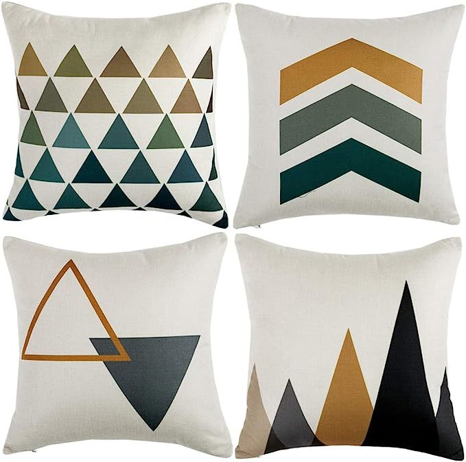 WLNUI Set of 4 Pillow Covers,18x18 Pillow Covers with Yellow/Gray Arrows Modern Simple Geometric ... | Amazon (US)