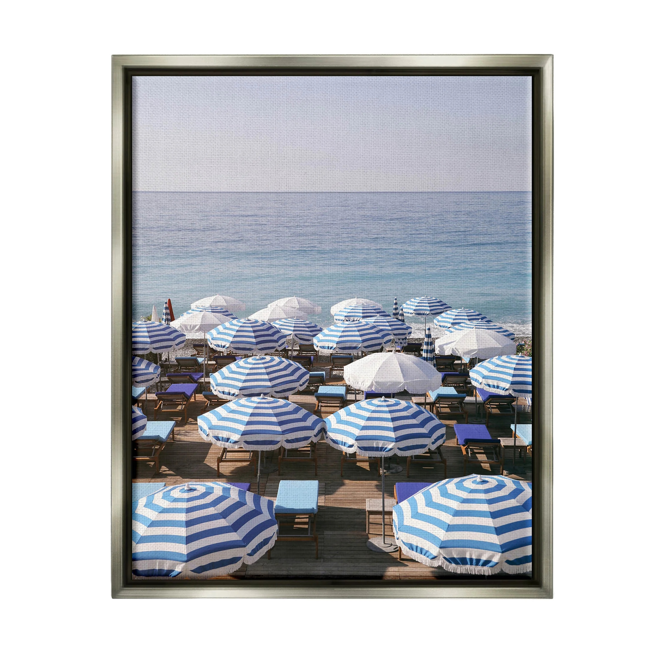Beach Umbrellas Clear Summer Sky Coastal Photograph Luster Gray Framed Art Print Wall Art | Walmart (US)