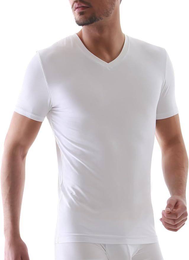 DAVID ARCHY Men's Undershirts Ultra Soft Micro Modal V-Neck Breathable T-Shirts 3 Pack | Amazon (US)