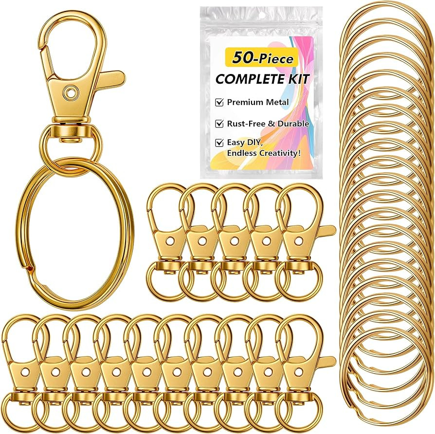 Gold Keychain Making Kit 50PCS \u2013 25 Lobster Claw Clasps & 25 Key Rings, DIY Jewelry Craft Ac... | Amazon (US)