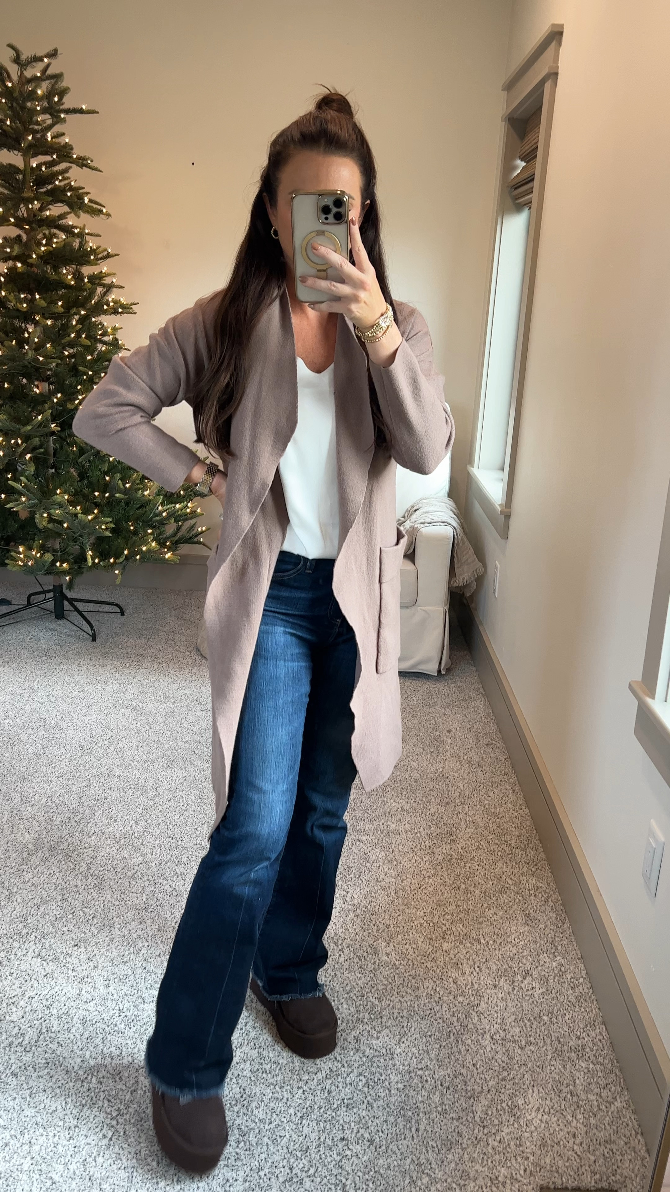 Thanksgiving Outfit - wearing a small in cardigan and 27 in jeans 