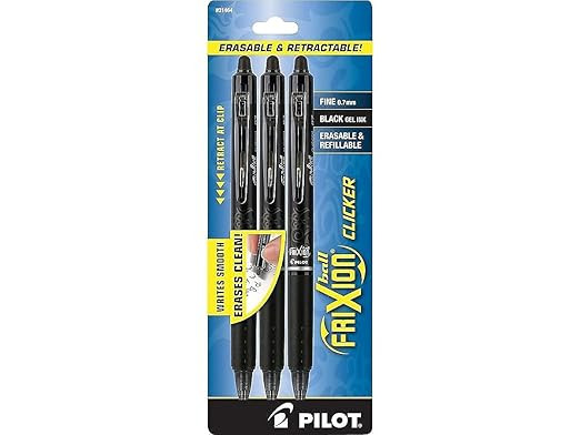 PILOT FriXion Clicker Erasable, Refillable & Retractable Gel Ink Pens, Fine Point, Black Ink, 3-P... | Amazon (US)