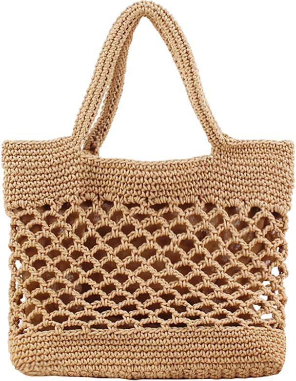 EssFeeni Mesh Woven Beach Handbag for Women Handmade Weaving Tote Shoulder Bag for Vacation Trave... | Amazon (CA)