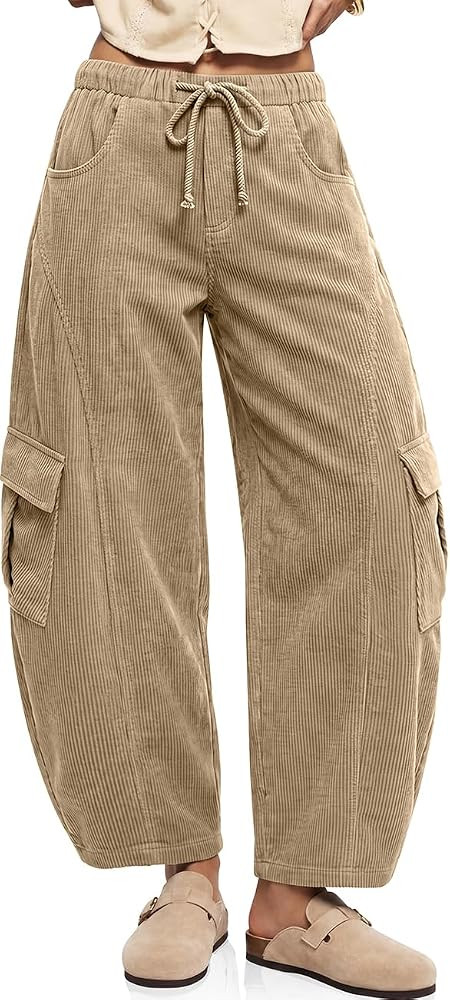 TARSE Womens Corduroy Cargo Wide Leg Barrel Pants | Amazon (US)
