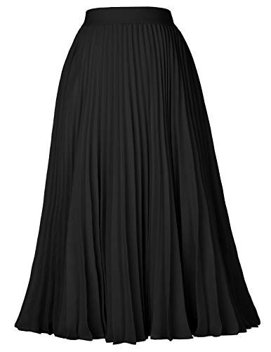 Kate Kasin Women's High Waist A-line Skirt Pleated Midi Skirt Black L KK659-3 | Amazon (US)