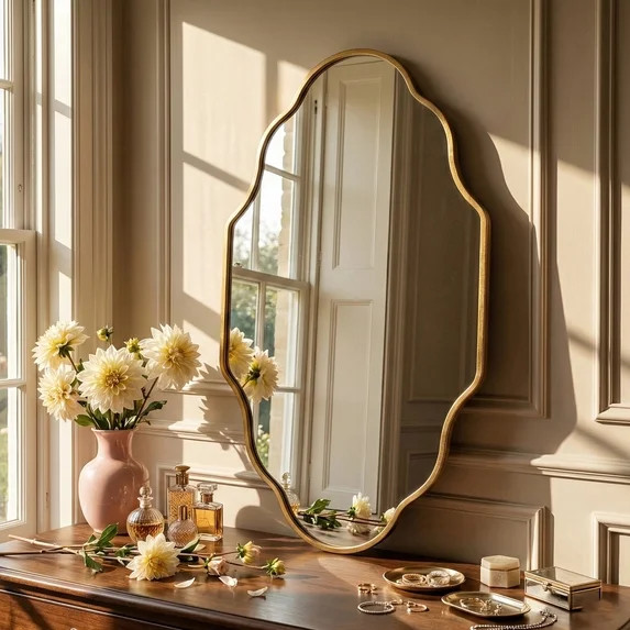 Fahomiss 20"x36" Scalloped Wall Mirror, Gold Antique Bathroom Vanity Decor | Walmart (US)
