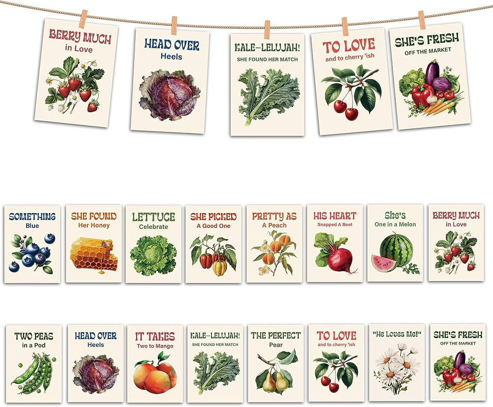 Farmers Market Bridal Shower Decorations, Fruits and Vegetables Banner Cards with Rope For Bachel... | Amazon (US)
