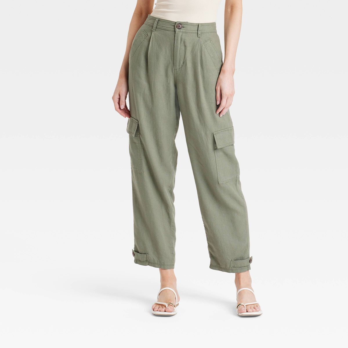 Women's High-Rise Straight Leg Linen Cargo Pants - A New Day™ Olive 2 | Target