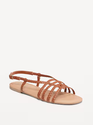 Faux-Leather Braided Flat Sandals | Old Navy (US)
