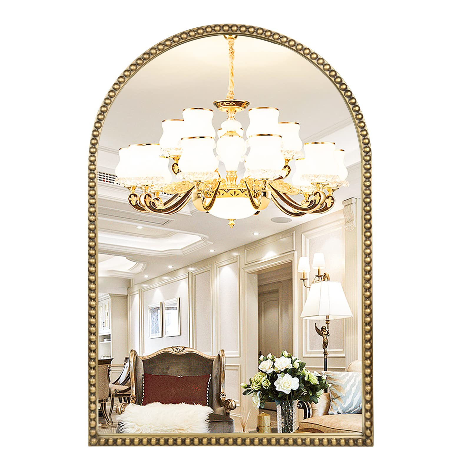 Arched Wall Mirror for Bathroom, 30"x40" Metal Beaded Frame Decorative Accent Mirror, Large Moder... | Amazon (US)