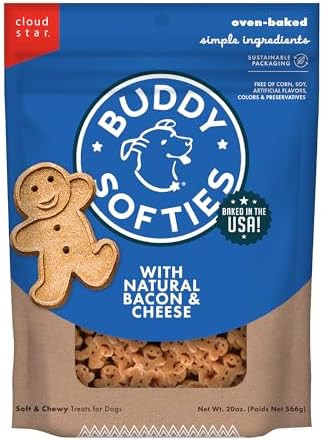 Buddy Biscuit Softies 20 oz Pouch, Soft & Chewy, Natural Bacon and Cheese Flavor Dog Treats, Oven... | Amazon (US)