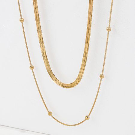 18K Gold Plated Layered Necklaces Herringbone Snake Chain Necklace for Women Girls Dainty Beaded Lay | Walmart (US)